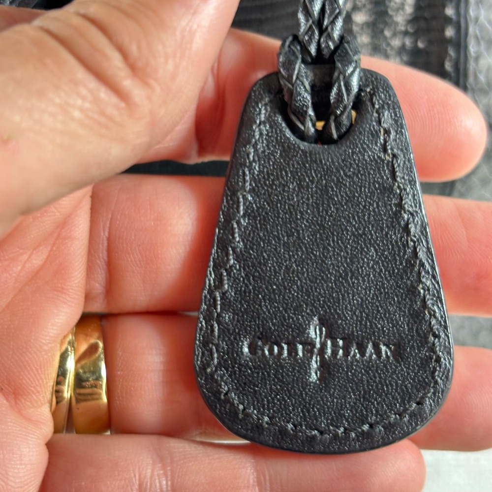 Cole Haan Satchel Shoulder‎ Bag Black Reptile Embossed Leather Designer Handbag - Picture 11 of 16